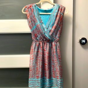 Bar III Mini Cocktail Dress, Red and Sky Blue Patterned